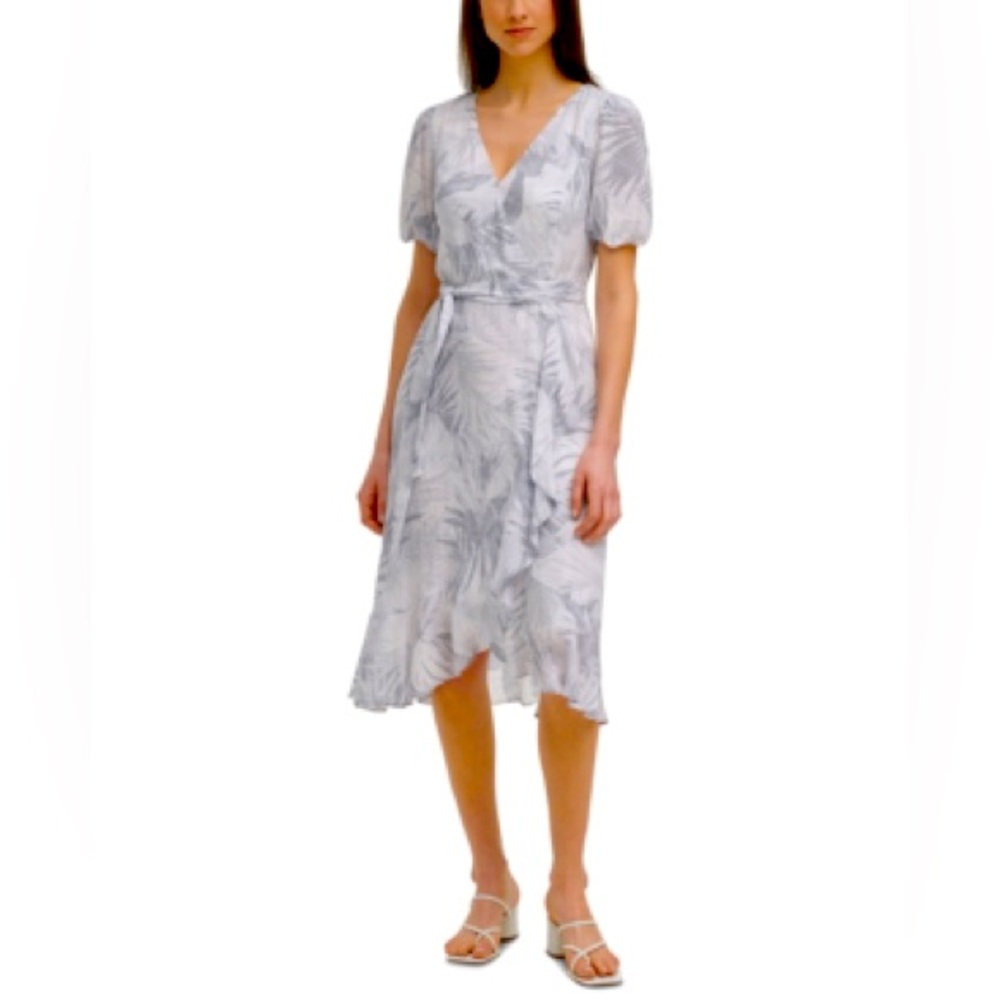 Calvin Klein Botanical-Print Wrap-Style Dress
